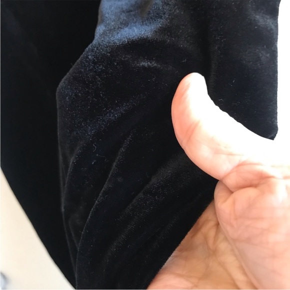 BETSEY & ADAM BLACK FULL LENGTH DRESS GOWN VELVET FAUX FUR SIDE SLIT SLEEVELESS - Picture 6 of 9